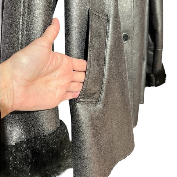 Coldwater Creek Metallic Faux Leather Fur Lined Jacket Pewter Relaxed Fit $230 - Picture 6 of 15